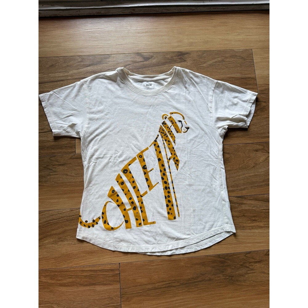 Maeve Anthropologie Cheetah Graphic Tee size Small Ecru 100% Cotton